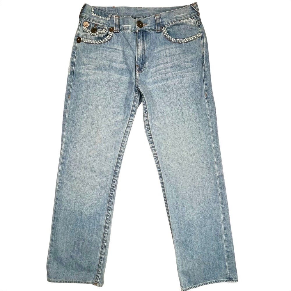 True‎ Religion Men's 36x34 Ricky Big T Light Wash Straight Leg Jeans 100% Cotton